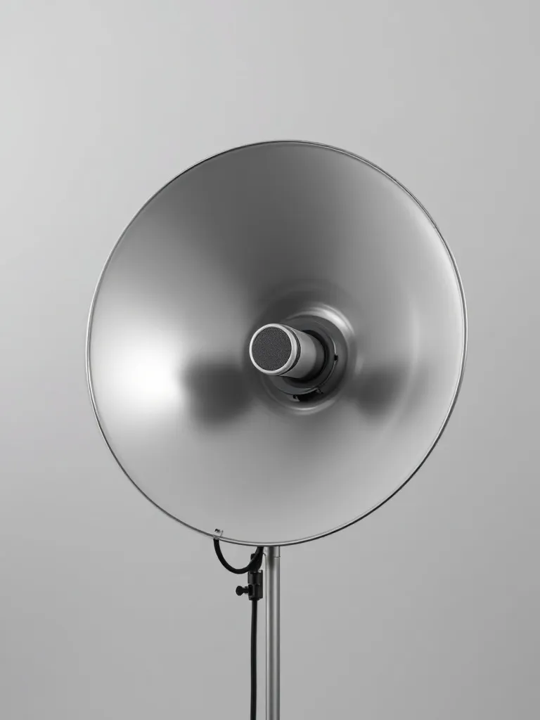 A parabolic dish microphone that focuses sound to a central point; the same acoustic principle as the owl’s facial disc.