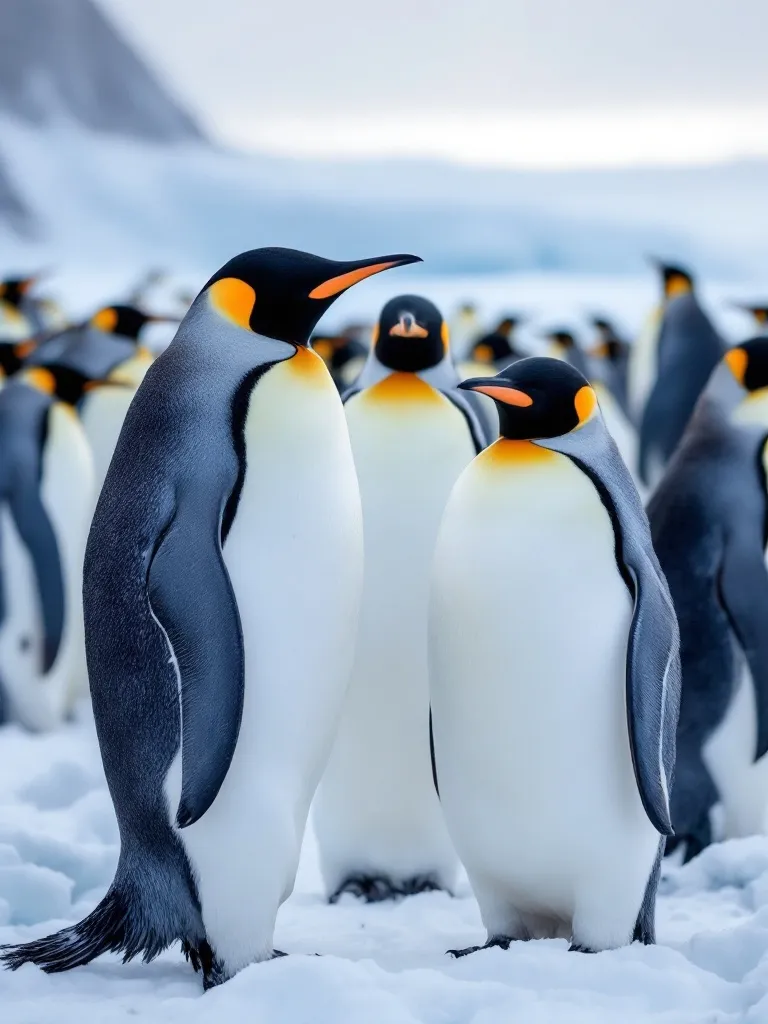 A colony of emperor penguins on Antarctic ice.